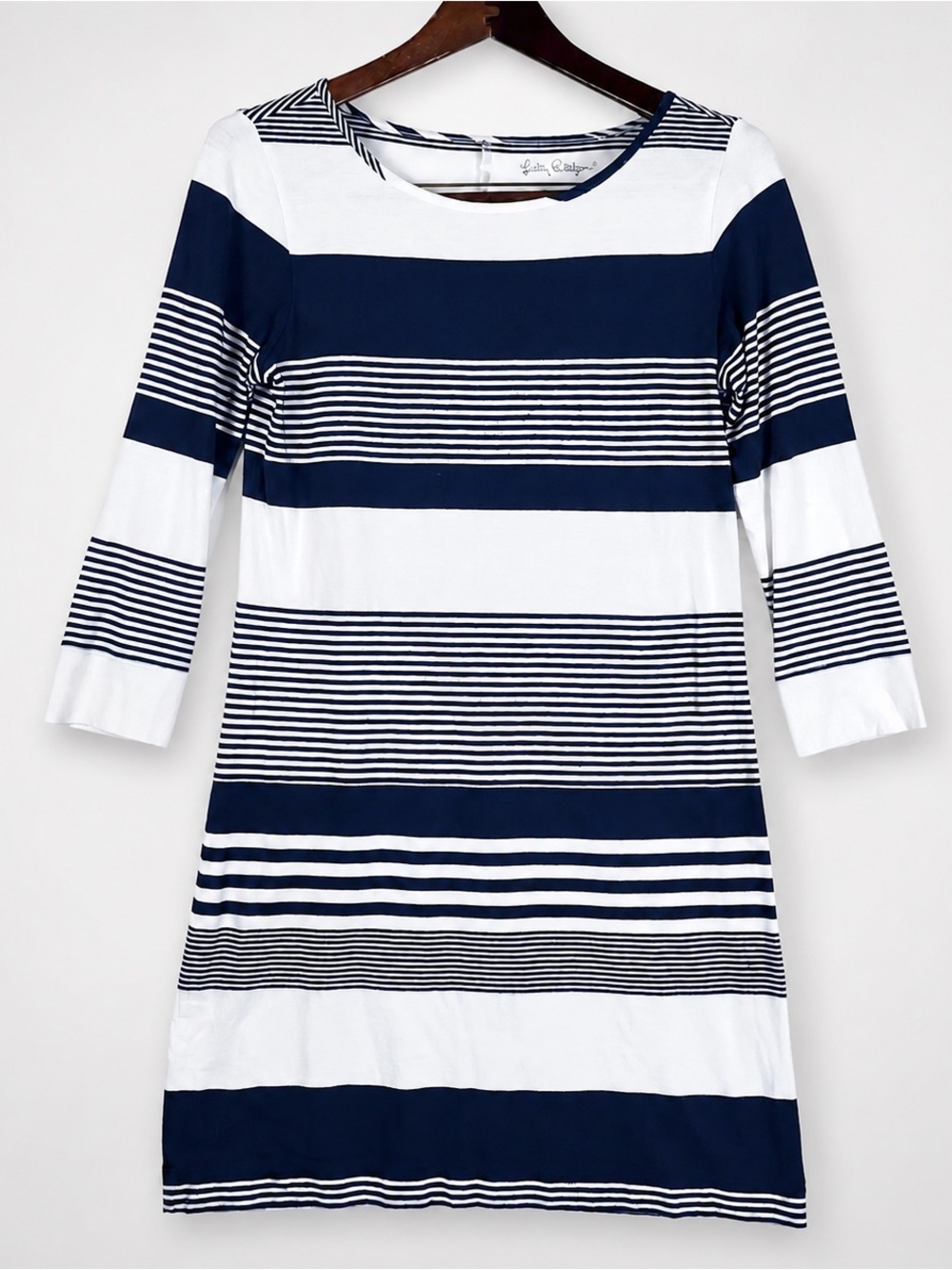 Lilly Pulitzer Navy White Striped Cotton Shift Dress Small Coastal Preppy
